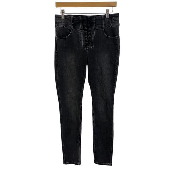 We The Free Crvy Black Wash Corset Lovers Knot High Rise Skinny Jeans Size 29 - Picture 1 of 10